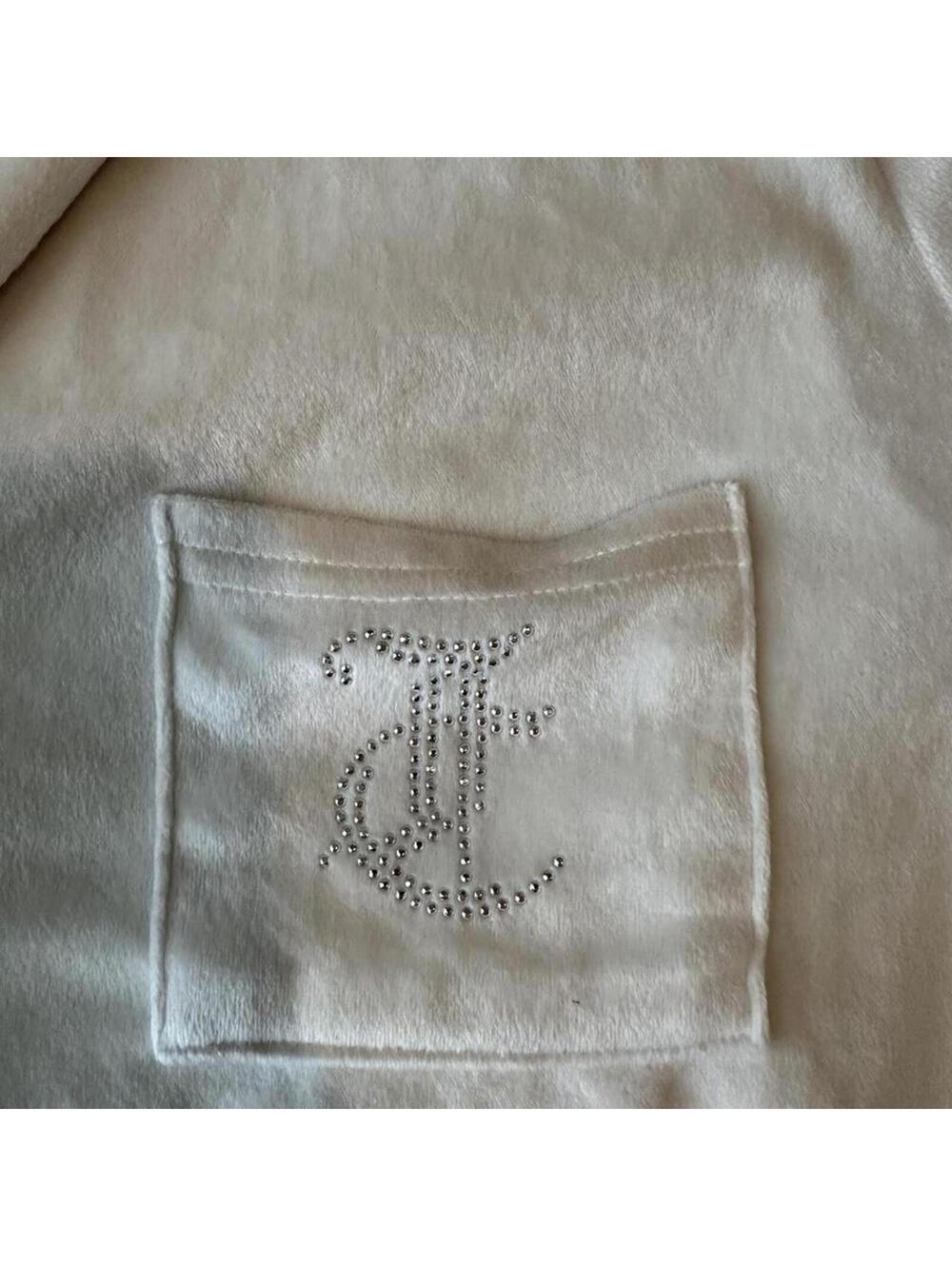 Juicy Couture white button up velvet shirt w rhinestones Size XL bedazzled Y2K - Picture 3 of 4